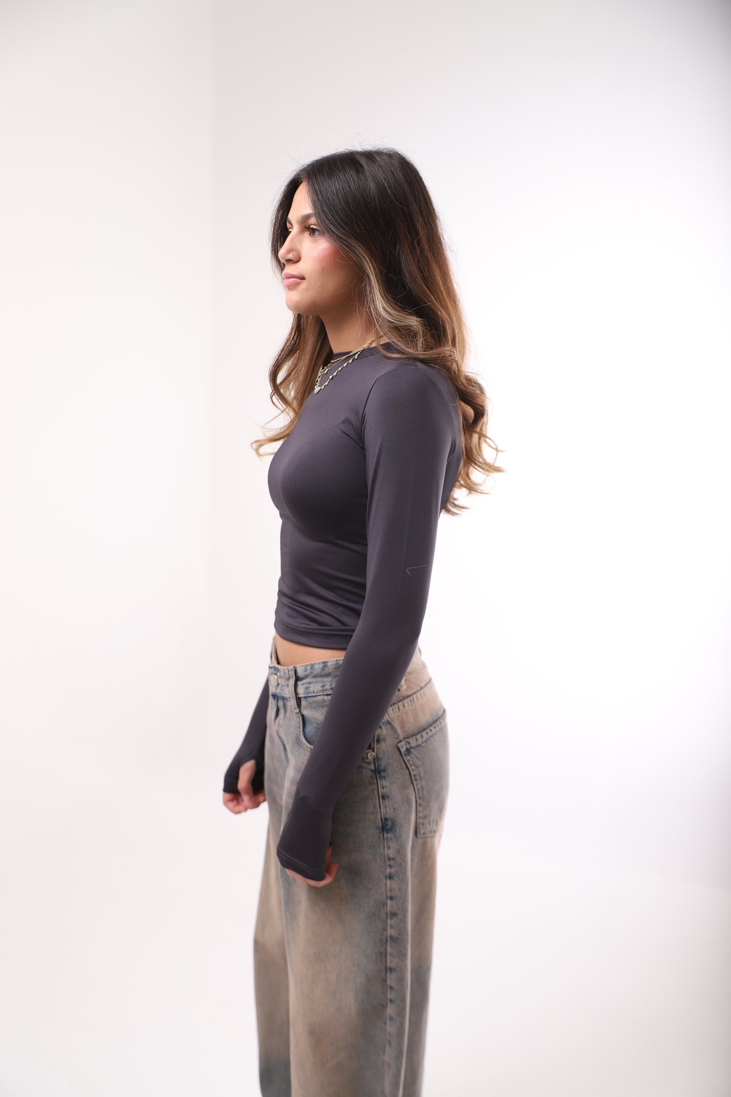 Grey Basic Long Sleeve Top