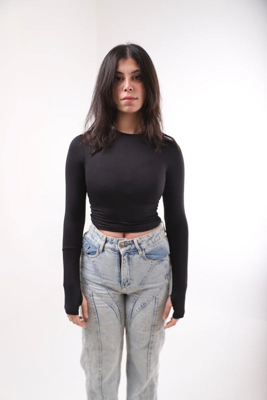 Black Basic Long Sleeve Top