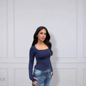 Navy blue Square shaped long sleeve top