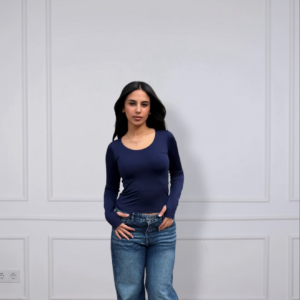 Navy blue U shaped long sleeve top