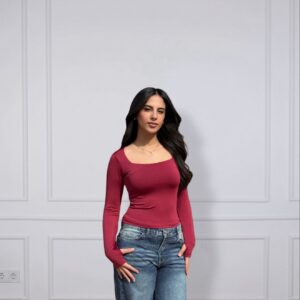 Burgundy Square shaped long sleeve top