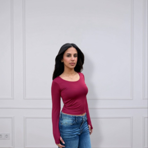Burgundy U shaped long sleeve top